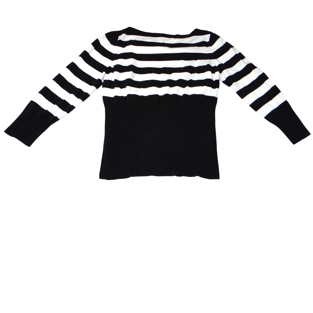 GEORGE ME Designs by Mark Eisen B&W Striped‎ Long Sleeve Sweater Top Womens L